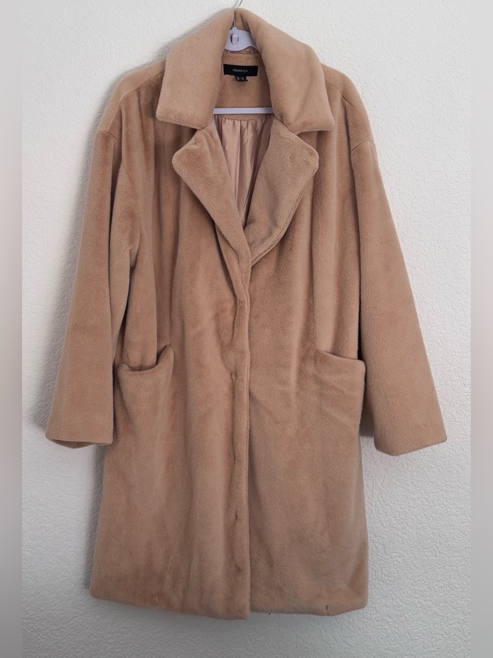 Forever 21 Plush Teddy Coat in Camel Brown women
